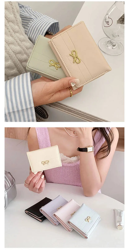 Portefeuille Femme Nœud Mignon Tri-Fold - Wallet Étudiant Porte-Cartes Porte-Monnaie Noir