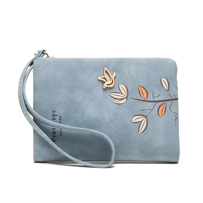 Portefeuille Court Femme Cuir Souple Motif Fleur - Petit Porte-Monnaie avec Bracelet