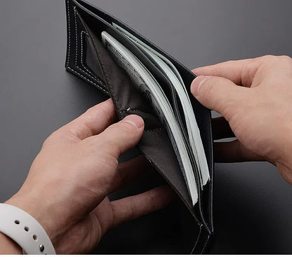 Portefeuille Homme Cuir PU Court Slim - Porte-Cartes Pliable Jeune Homme