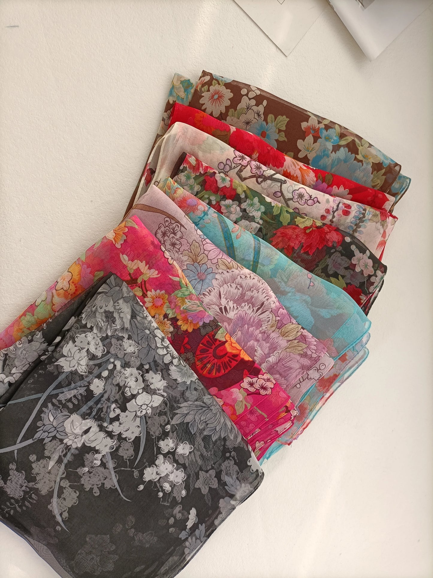 Foulard Écharpe Mousseline Georgette Femme Fleur Prune - Bandana Été Léger Respirant