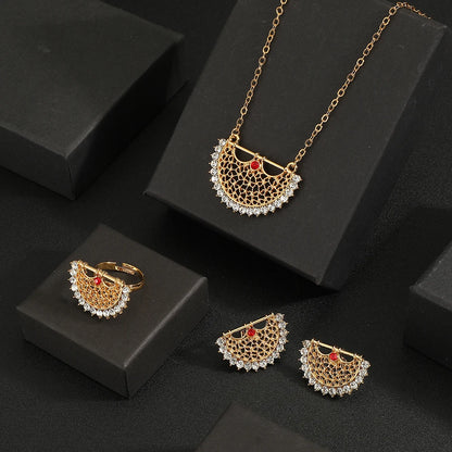 Parure Mariée Éventail Zircon Or 18K – Collier Boucles Bague