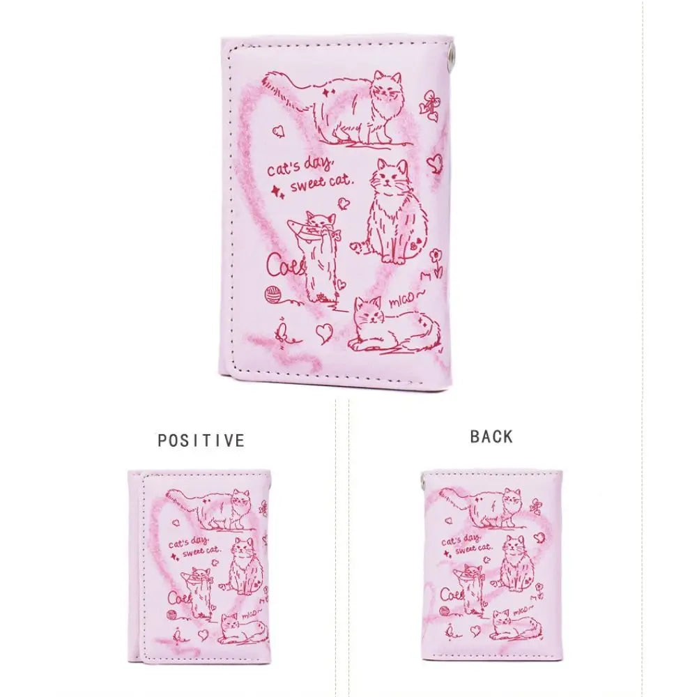 Portefeuille Femme Cuir Chat Graffiti - Porte-Monnaie Grande Capacité Portable