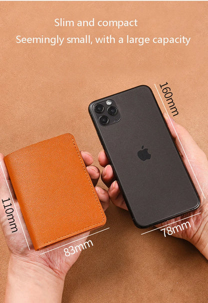 Portefeuille Pliable Cuir Souple avec Bouton - Petit Porte-Cartes Permis Simplifié