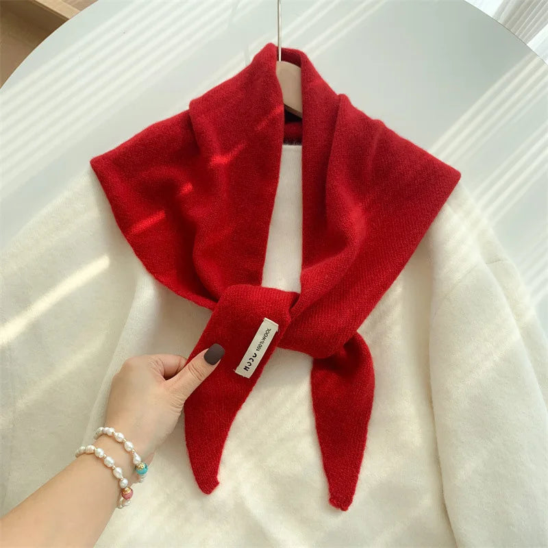 Foulard Triangle Laine Style Américain Coréen - Écharpe Tricotée Multifonction Femme Hiver