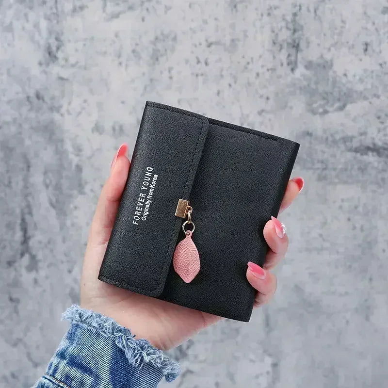 Portefeuille Femme Court Trifold Cuir PU Pompon - Clutch Coin Purse Hasp Luxe Fashion Tendance Violet
