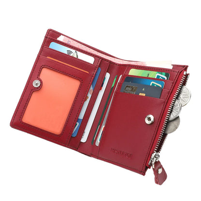 Portefeuille Femme Cuir Véritable Anti-RFID - Porte-Monnaie Compact avec Protection Carte Bancaire