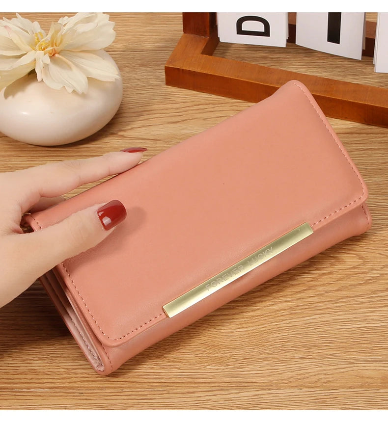 Portefeuille Femme Trifold Long Haut de Gamme - Multi-Cartes Multifonction