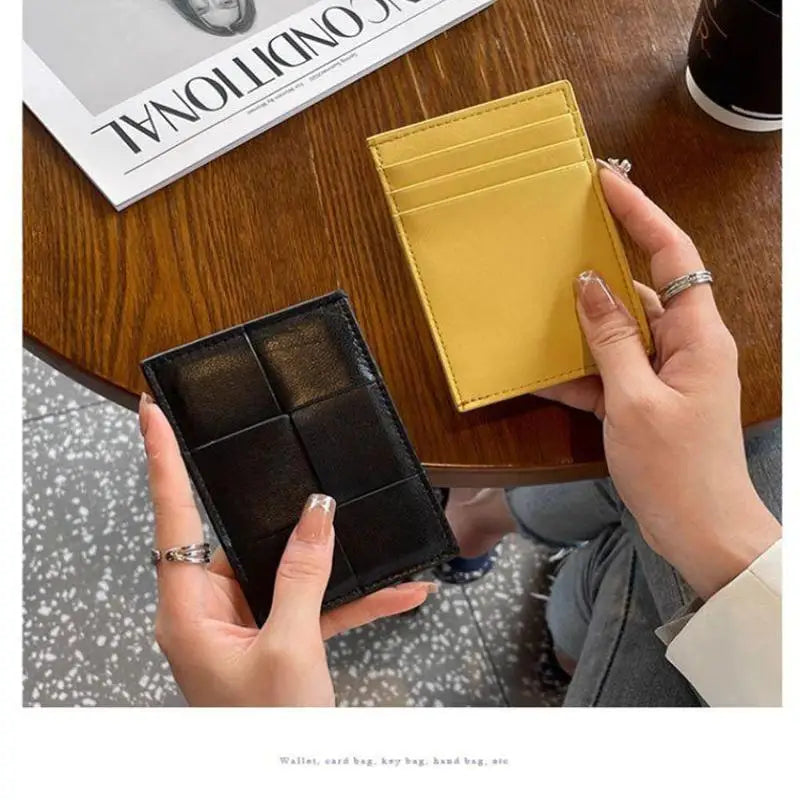 Portefeuille Femme Bifold Cuir Véritable Tissé - Petit Porte-Monnaie Zip Design