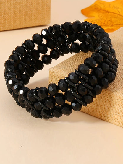 Bracelet Bohème Perles Noires Verre – Artisanal Aluminium Unisexe