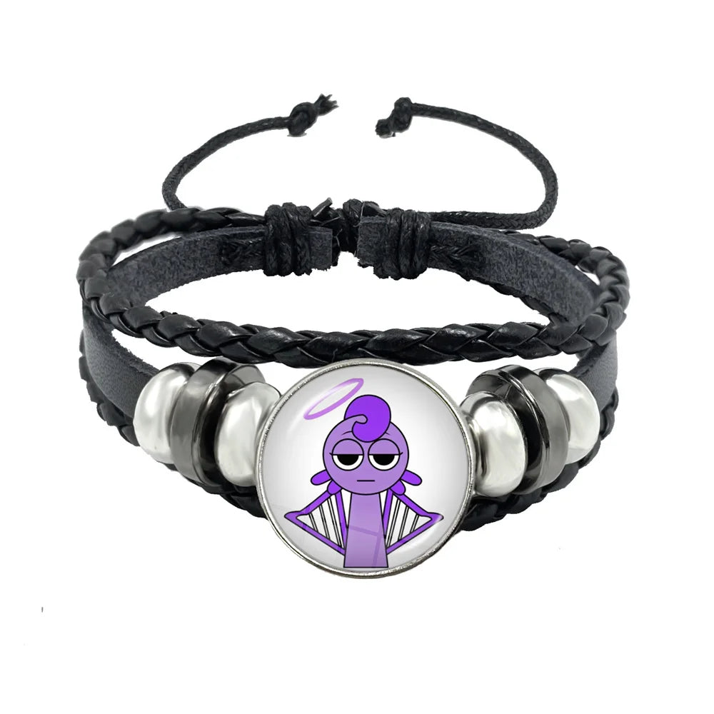Bracelet Sprunki Incredibox Personnage Anime – Cuir Multicouche Tressé Fait Main