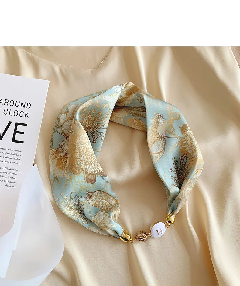 Women's Square Scarf with Magnetic Buckle - Versatile Summer Luxury Scarf/Necklace