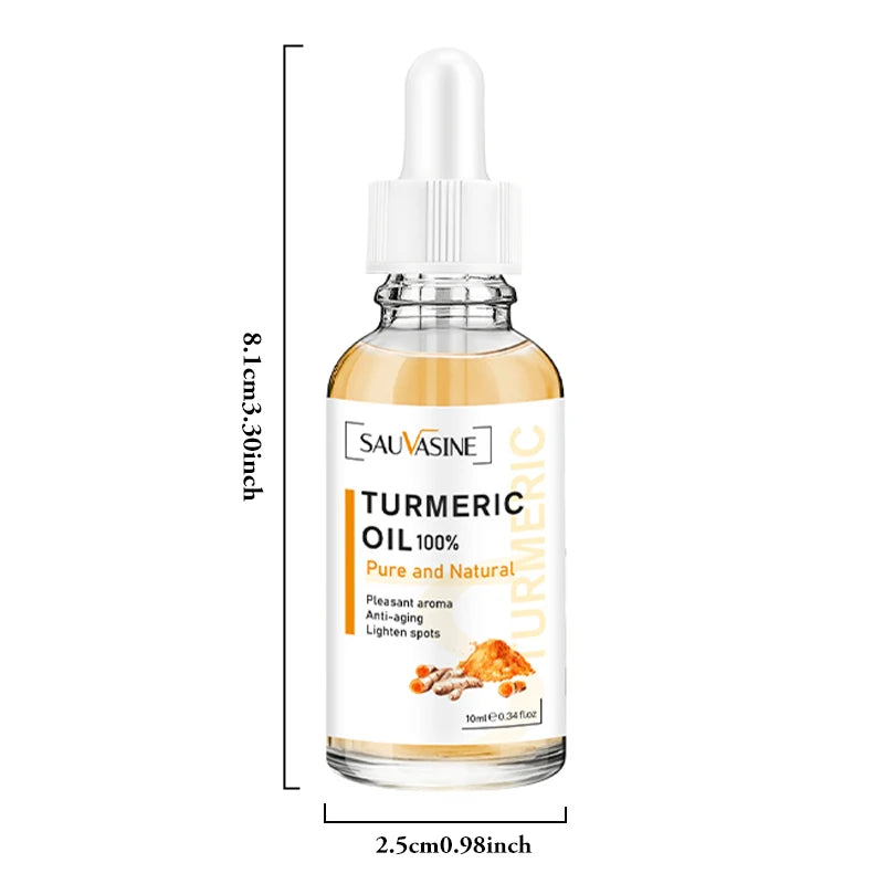 Huile Curcuma 100% Pure 10ml - Sérum Anti-Âge Rides Éclaircissant Taches Brunes Ridules Visage Femme