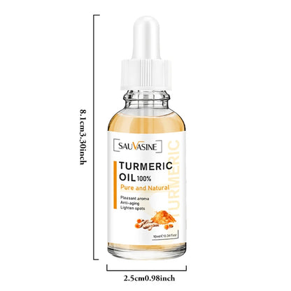 Huile Curcuma 100% Pure 10ml - Sérum Anti-Âge Rides Éclaircissant Taches Brunes Ridules Visage Femme