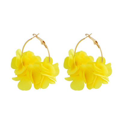 Boucles d'Oreilles Créoles Rose Tissu Pendentif Bohème – Kpop Colorées Y2K Soirées Femme