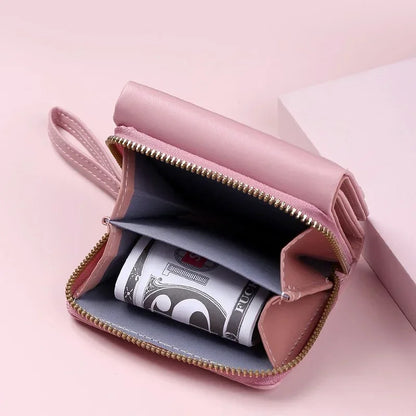 Portefeuille Femme Mignon Cœur Brodé Cuir PU - Trifold Multi-Cartes avec Porte-Monnaie