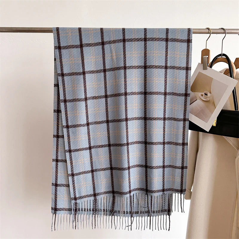 Women's Cashmere Scarf - Warm Checkered Shawl for Winter