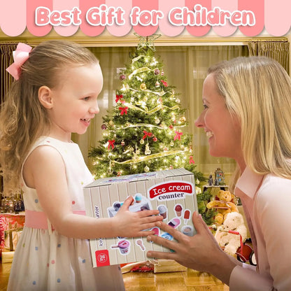 Comptoir de Crème Glacée en Bois - Jouet Montessori 40+ Pièces avec Monnaie pour Enfants 3-6 Ans