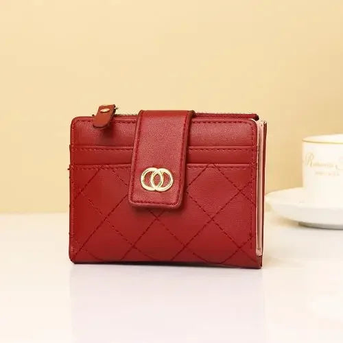 Portefeuille Femme Cuir Petit Sac Zip - Porte-Cartes Porte-Monnaie Rose Noir Rouge