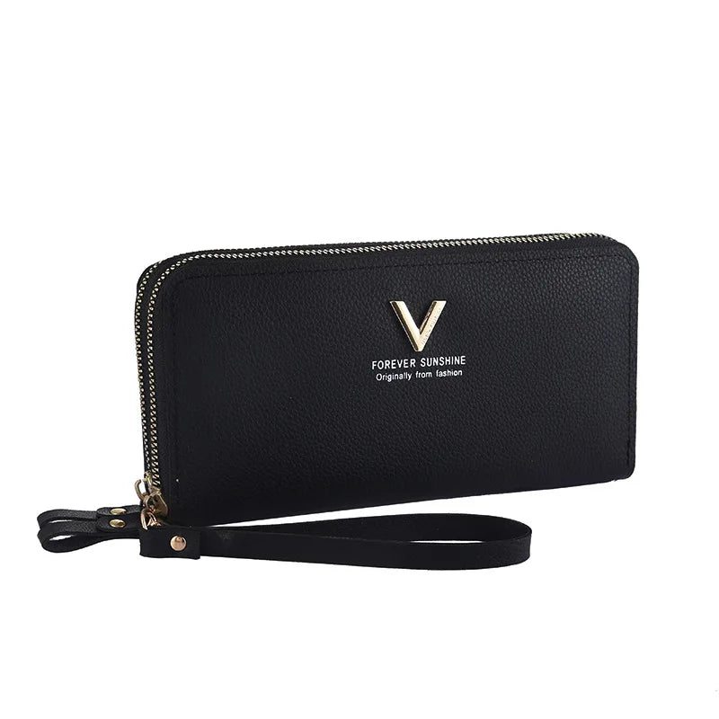 Portefeuille Femme Long Cuir PU Double Fermeture Éclair - Porte-Monnaie Téléphone Rouge