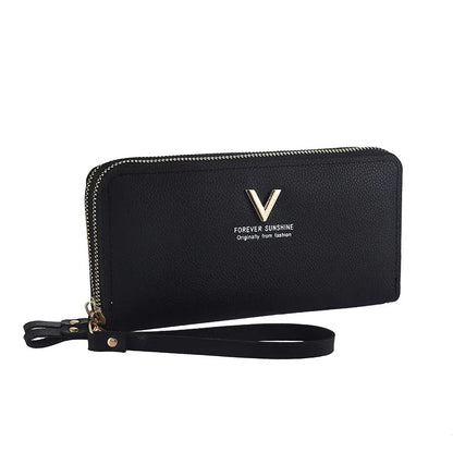 Portefeuille Femme Long Cuir PU Double Fermeture Éclair - Porte-Monnaie Téléphone Rouge