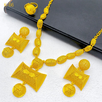 Parure Mariée Indienne Éthiopienne Plaqué Or 24k - Collier, Boucles, Bague et Bracelet