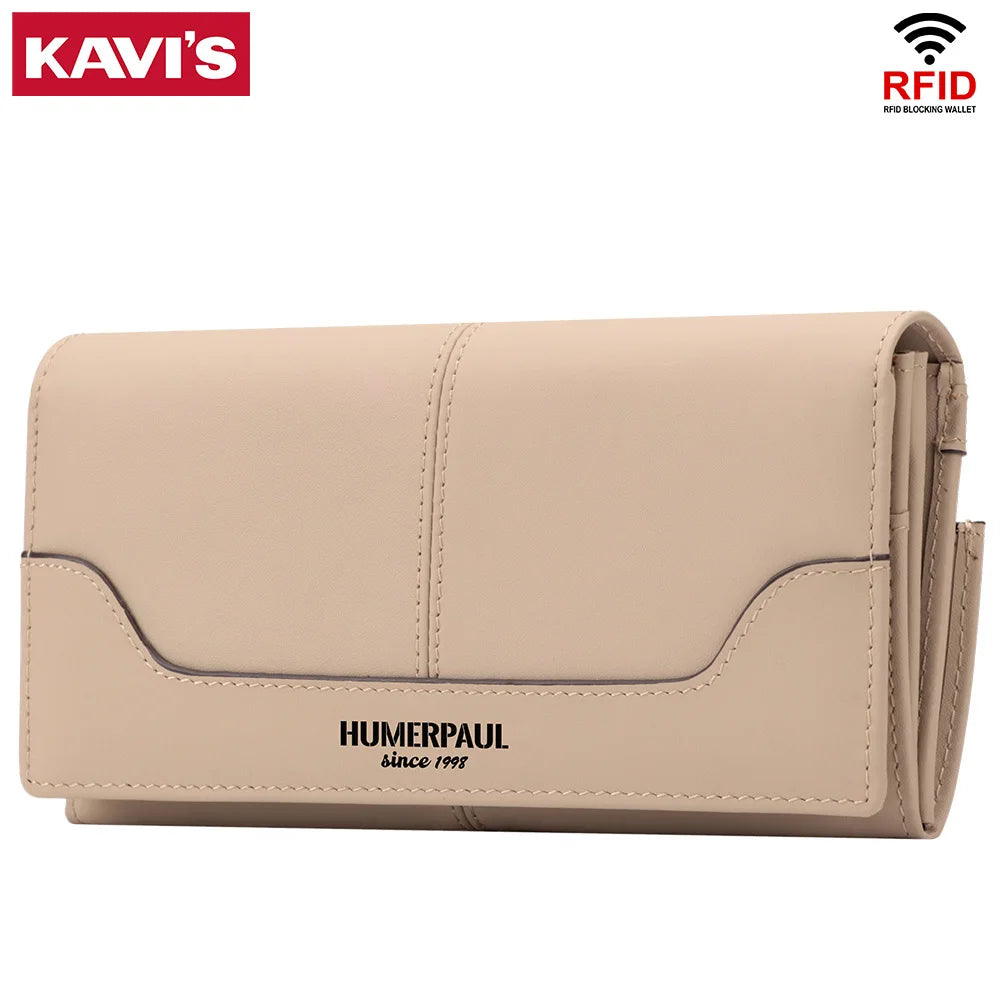Portefeuille Femme Cuir Véritable Long RFID - Carteras Luxe avec Porte-Monnaie