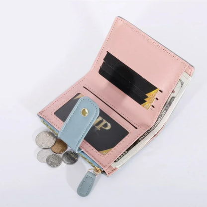 Portefeuille Femme Cuir Petit Sac Zip - Porte-Cartes Porte-Monnaie Rose Noir Rouge