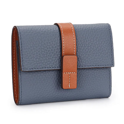 Portefeuille Femme Court Cuir Véritable Trifold - Porte-Monnaie Zippé Grande Capacité Contraste Marron