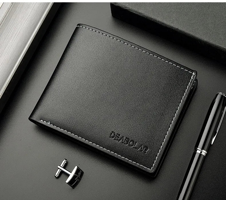 Portefeuille Homme Cuir PU Court Slim - Porte-Cartes Pliable Jeune Homme