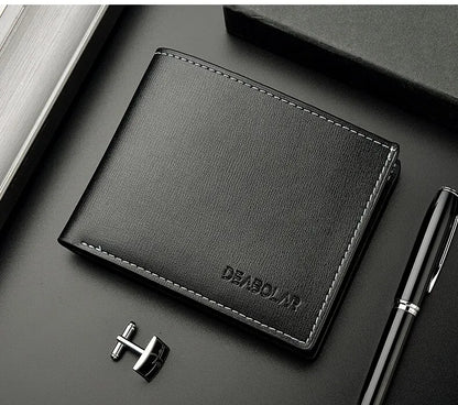 Portefeuille Homme Cuir PU Court Slim - Porte-Cartes Pliable Jeune Homme
