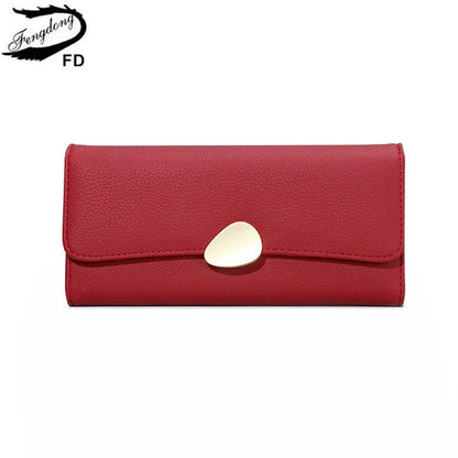 Portefeuille Femme Long Cuir Simple Fashion - Porte-Carte Crédit Porte-Chéquier Rouge Kaki Élégant