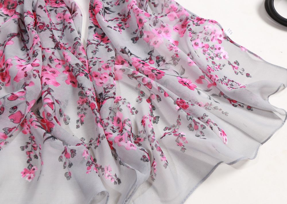 Foulard Écharpe Mousseline Fleur Prunier Femme - Bandana Châle Été Protection Solaire Plage