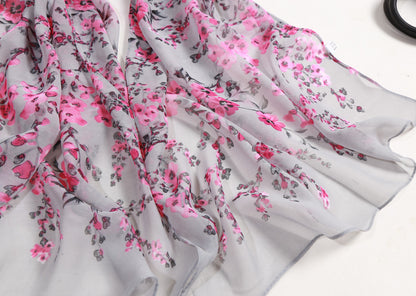 Foulard Écharpe Mousseline Fleur Prunier Femme - Bandana Châle Été Protection Solaire Plage