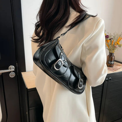 Sac Épaule Femme Cuir PU Y2K Vintage - Petit Sac Aisselle Double Poche Design Fashion Clutch Purse