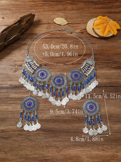 Ensemble Bijoux Bohème Gypsy Pièces Cristal – Collier Boucles Tribal