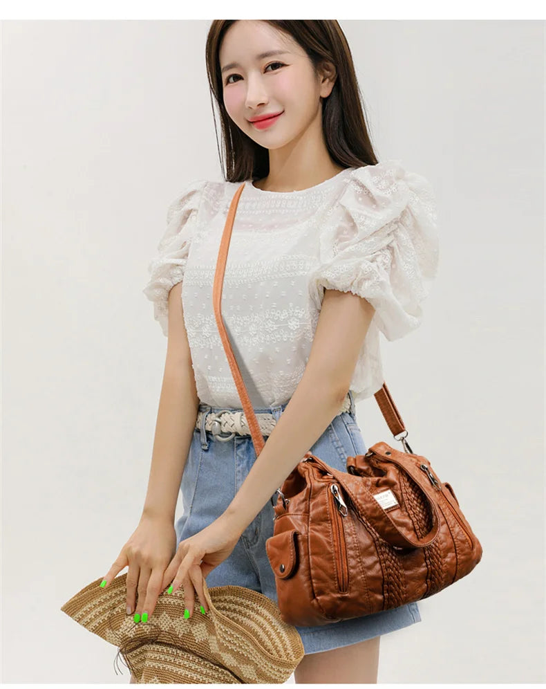 Sac à Main Femme Cuir Véritable Peau Mouton - Sac Épaule Bandoulière Crossbody Messenger Tote Élégant