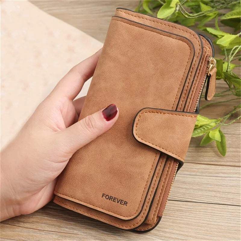 Portefeuille Femme Long Fermeture Éclair Bracelet - Clutch Porte-Monnaie Cartes ID Noir
