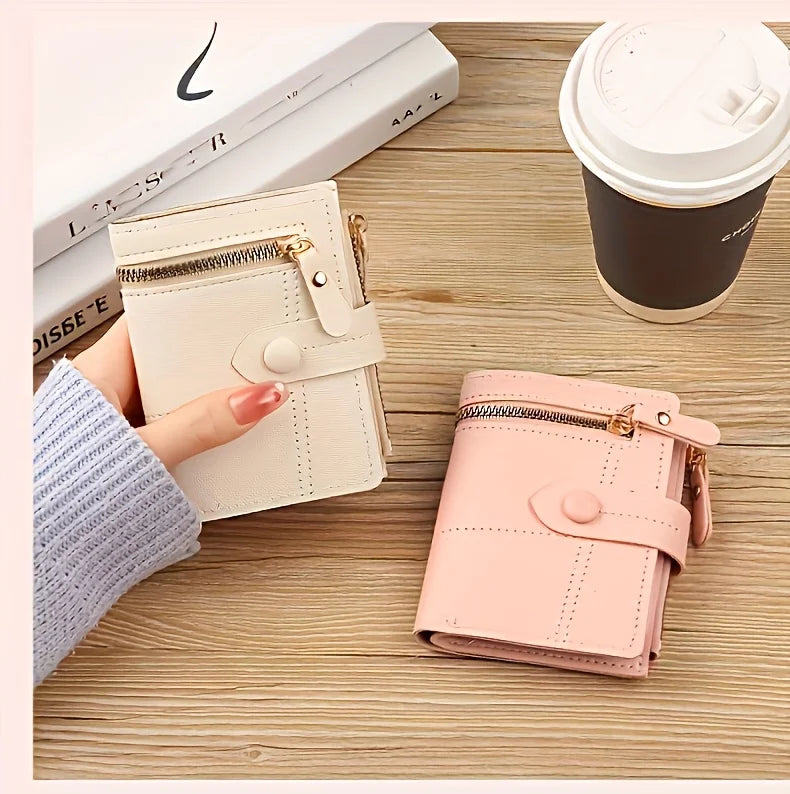 Portefeuille Femme Rouge Pliable avec Zip - Porte-Cartes Boucle et Fenêtre ID