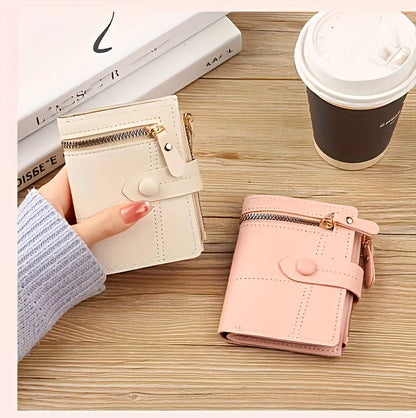 Portefeuille Femme Rouge Pliable avec Zip - Porte-Cartes Boucle et Fenêtre ID