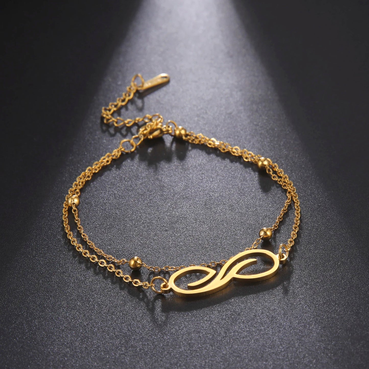 Bracelet Infini Acier Inoxydable – Double Couche Perles Minimaliste