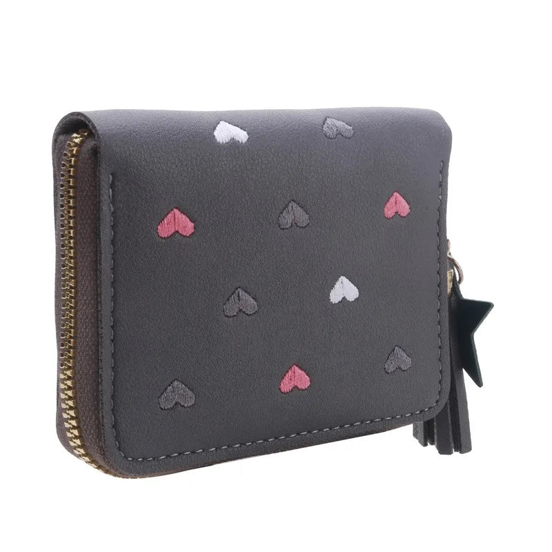 Portefeuille Femme Mini Court Pompon Zippé - Porte-Monnaie Cuir PU Cute Porte-Carte Main Vert