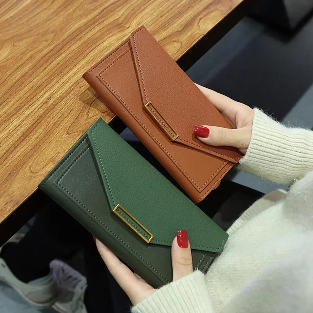Portefeuille Femme Long Cuir PU Fermoir - Porte-Monnaie Clutch Téléphone 5 Couleurs Noir
