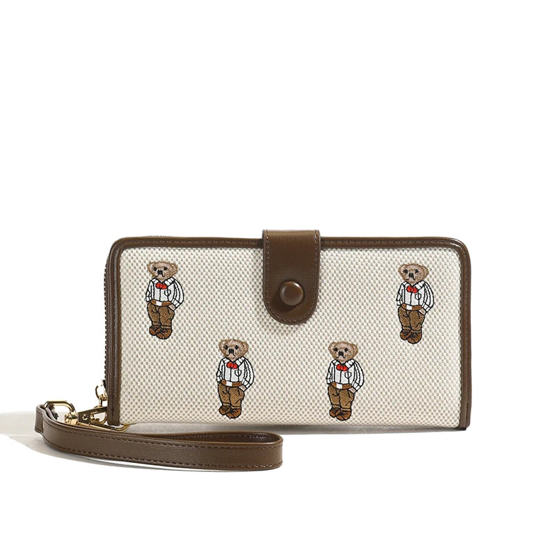 Portefeuille Femme Long Zippé Grande Capacité - Porte-Monnaie Bifold avec Dragonne Porte-Carte Designer Luxe