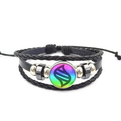 Bracelet Cuir Tressé Cabochon Verre – Bangle Ajustable Tendance Unisexe