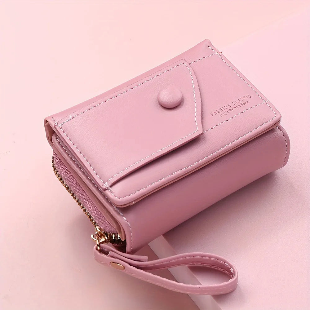 Portefeuille Femme Cuir PU Marron - Porte-Monnaie Zippé Court avec Porte-Carte pour Homme et Femme