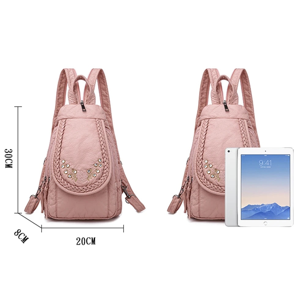 Sac à Dos Femme Cuir 3-en-1 Fleurs Noir - Backpack Voyage Ados Polyvalent