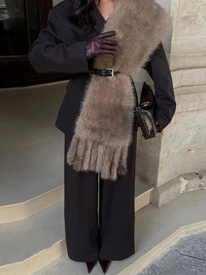 Faux Fur Scarf with Pom-poms - Long Thick Scarf for Women