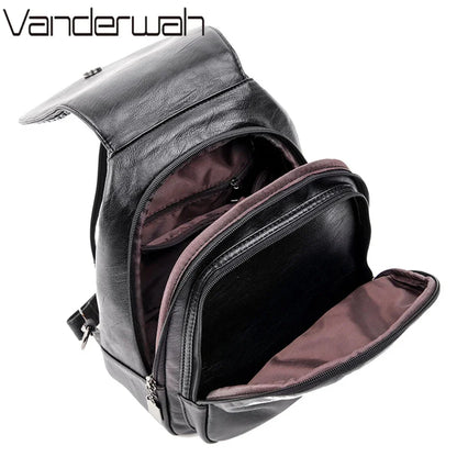 Sac à Dos Femme Cuir Souple Vintage 3-en-1 - Backpack Crossbody Bandoulière Voyage École