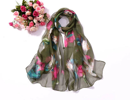 Foulard Écharpe Mousseline Georgette Rose Femme - Bandana Châle Été Protection Solaire Plage
