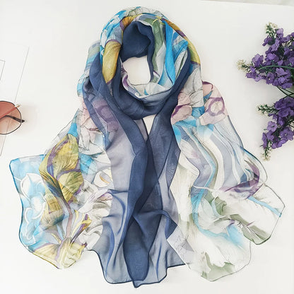 Foulard Écharpe Georgette Dégradé Fleur Femme - Bandana Châle Été Protection Solaire Plage